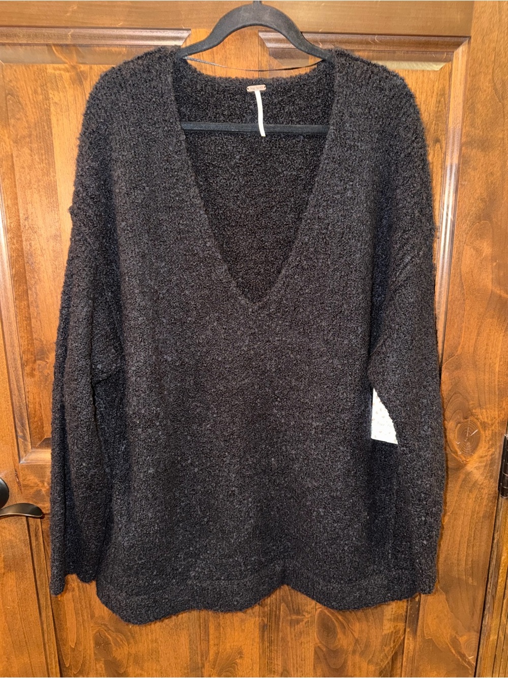 Free People Black Deep V-Neck Fuzzy Sweater